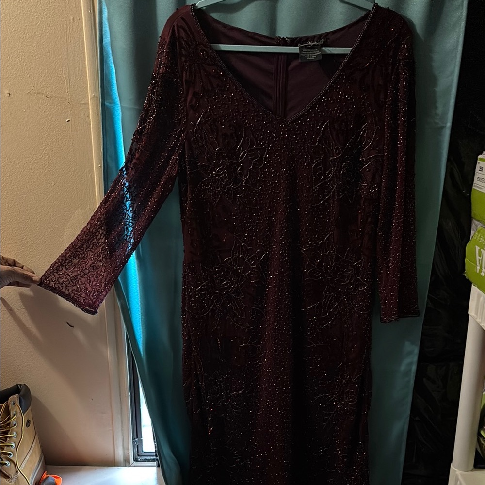 Burgundy Beaded Dress by Pisarro Nights